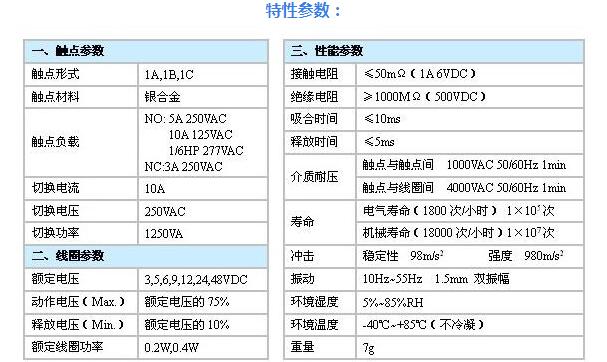 通用继电器参数图